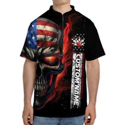 Custom Skull Bowling Jersey Shirt For Men, Custom American Skull Bowling Team Shirts BZ0145