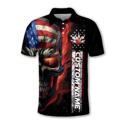 Custom Skull Bowling Polo Shirt For Men, Custom American Skull Bowling Team Shirts BZ0207