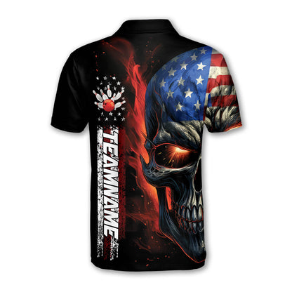 Custom Skull Bowling Polo Shirt For Men, Custom American Skull Bowling Team Shirts BZ0207