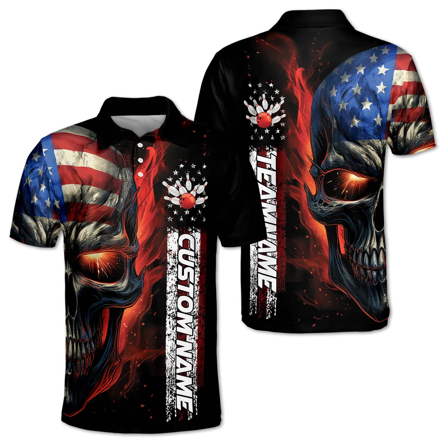 Custom Skull Bowling Polo Shirt For Men, Custom American Skull Bowling Team Shirts BZ0207