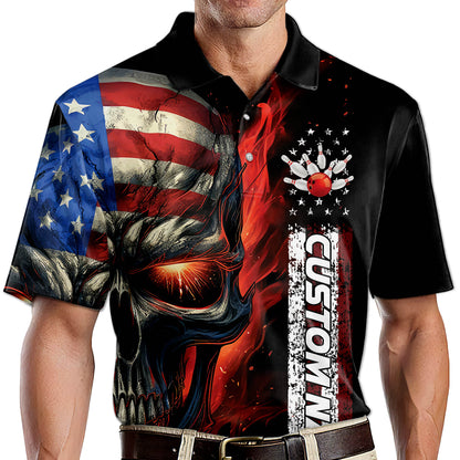 Custom Skull Bowling Polo Shirt For Men, Custom American Skull Bowling Team Shirts BZ0207