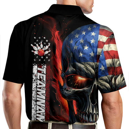 Custom Skull Bowling Polo Shirt For Men, Custom American Skull Bowling Team Shirts BZ0207