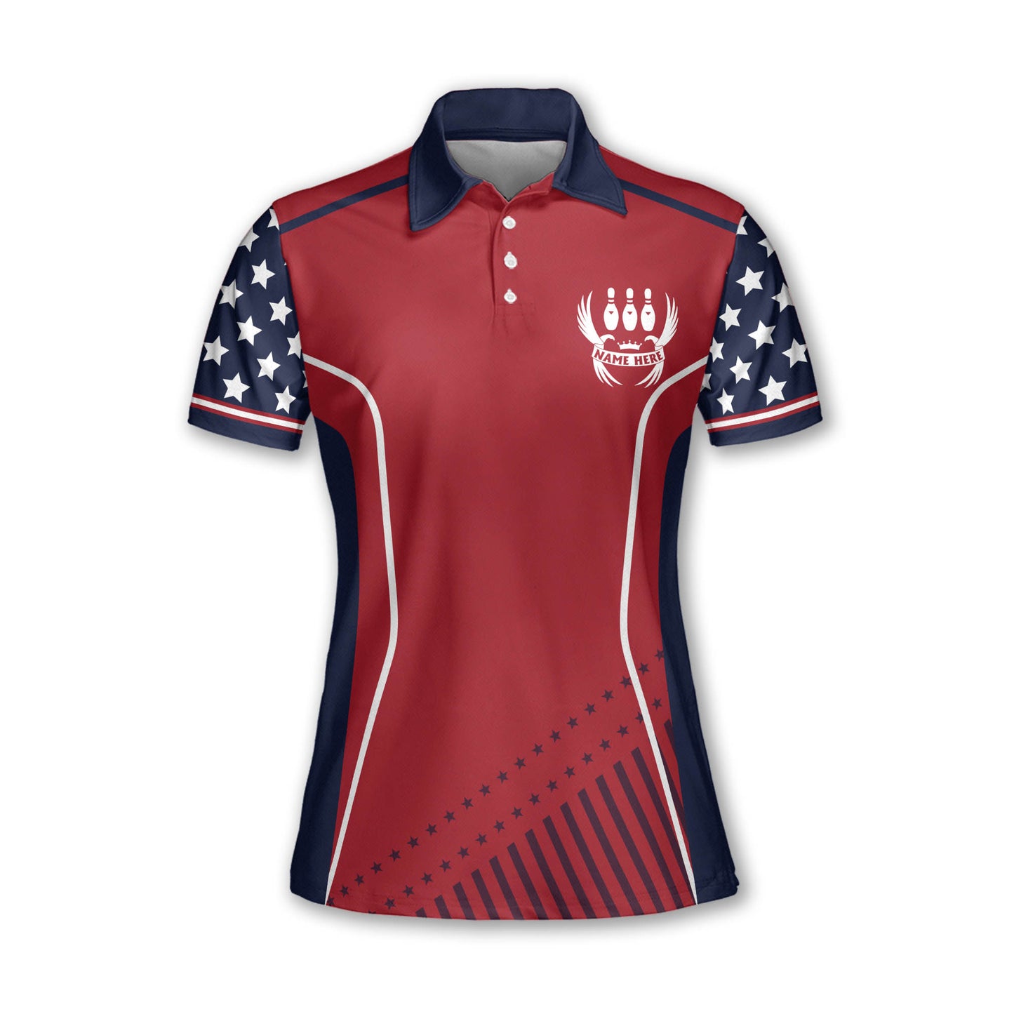 Custom Women's Bowling Shirt, Custom Women Bowling Team Shirts, Custom Red White And Blue Patriotic Bowling Polo Shirts For Women BZ0146