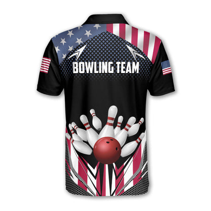 Custom American Flag Bowling Polo Shirt For Men, Custom Patriotic Bowling Team Shirts BZ0147