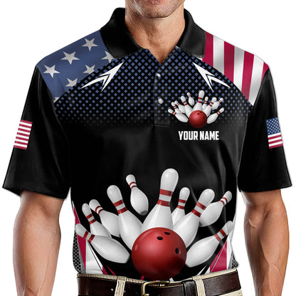 Custom American Flag Bowling Polo Shirt For Men, Custom Patriotic Bowling Team Shirts BZ0147