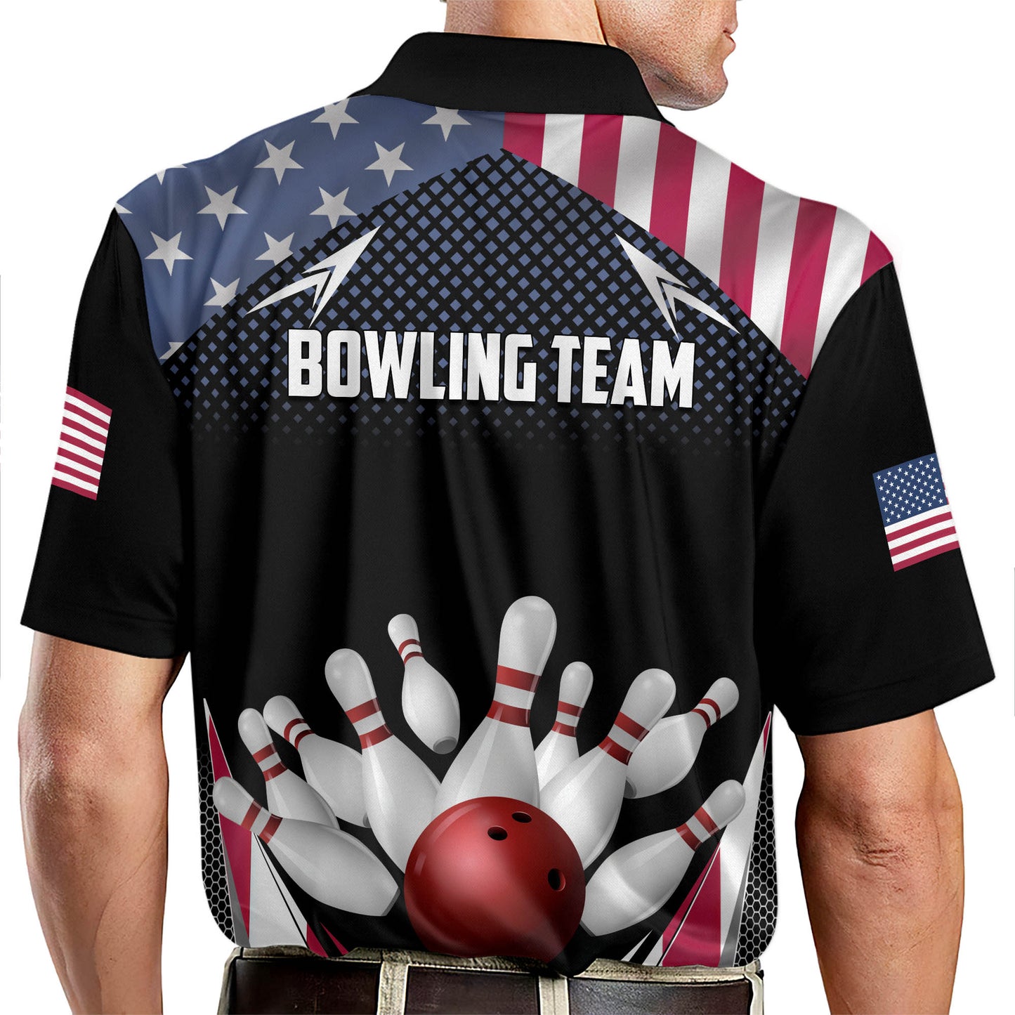 Custom American Flag Bowling Polo Shirt For Men, Custom Patriotic Bowling Team Shirts BZ0147