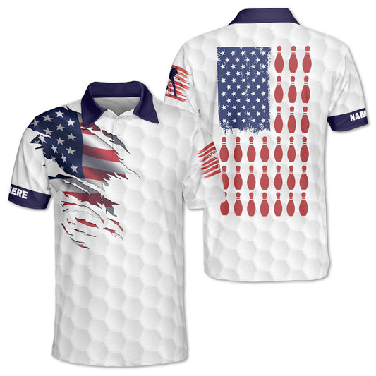 Custom American Flag Bowling Polo Shirt For Men, Custom Patriotic Bowling Shirt BZ0148