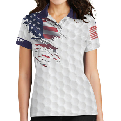 Custom American Flag Bowling Polo Shirt For Women, Custom Women's Patriotic Bowling Shirt BW0154