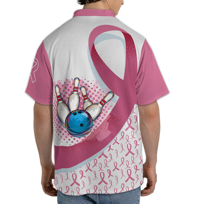 Custom Breast Cancer Bowling Jersey Shirt For Women, Custom White And Pink Breast Cancer Bowling Shirt Women BZ0149