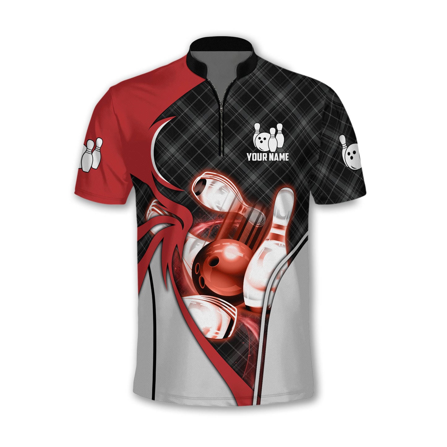 Custom Black And Red Bowling Jersey Shirt For Men, Custom Bowling Shirt BZ0153