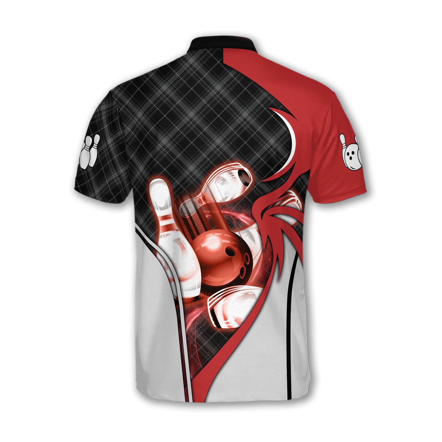 Custom Black And Red Bowling Jersey Shirt For Men, Custom Bowling Shirt BZ0153