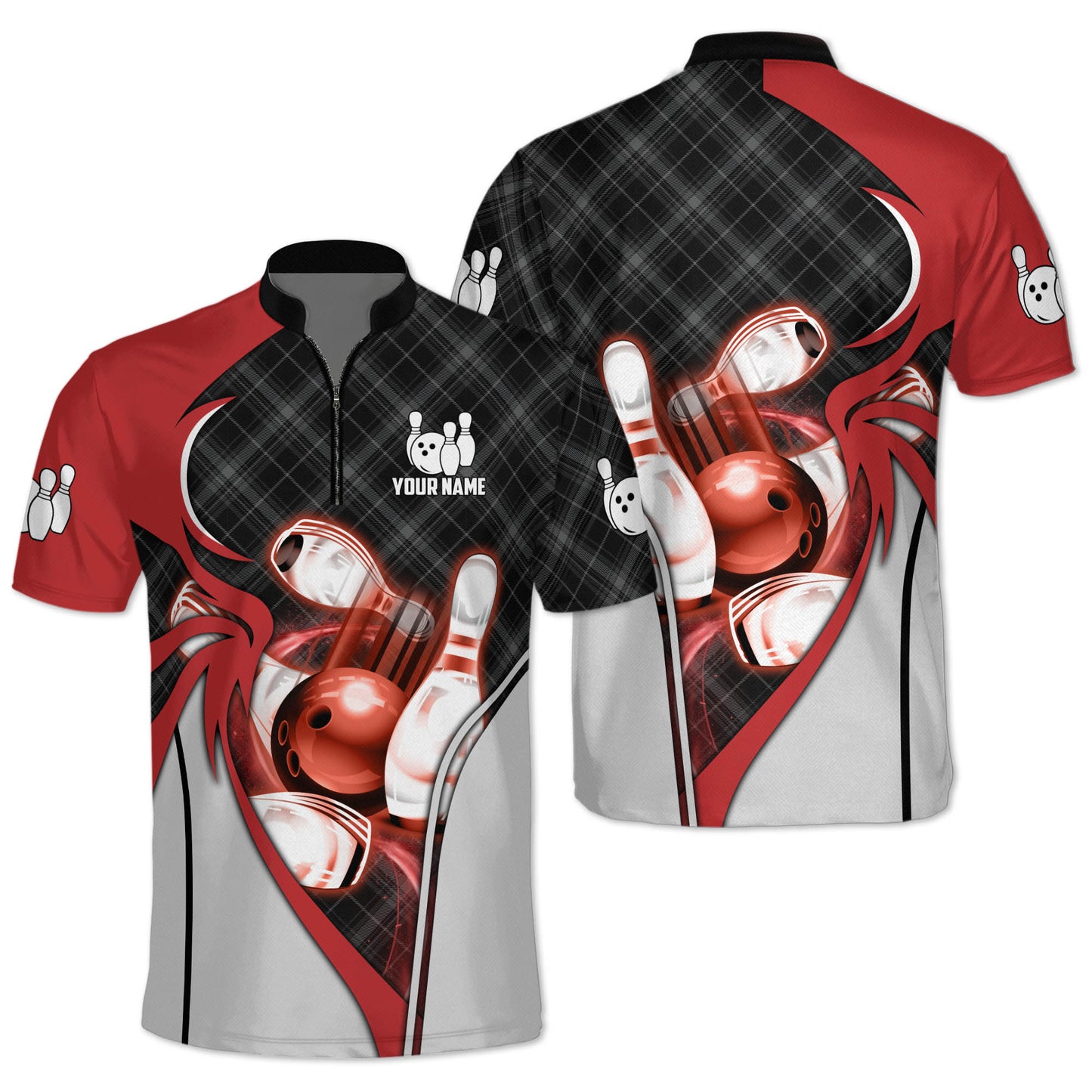 Custom Black And Red Bowling Jersey Shirt For Men, Custom Bowling Shirt BZ0153