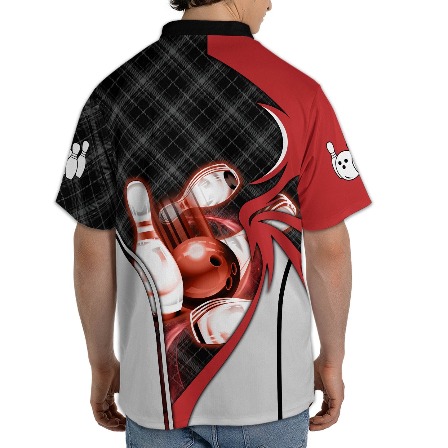 Custom Black And Red Bowling Jersey Shirt For Men, Custom Bowling Shirt BZ0153