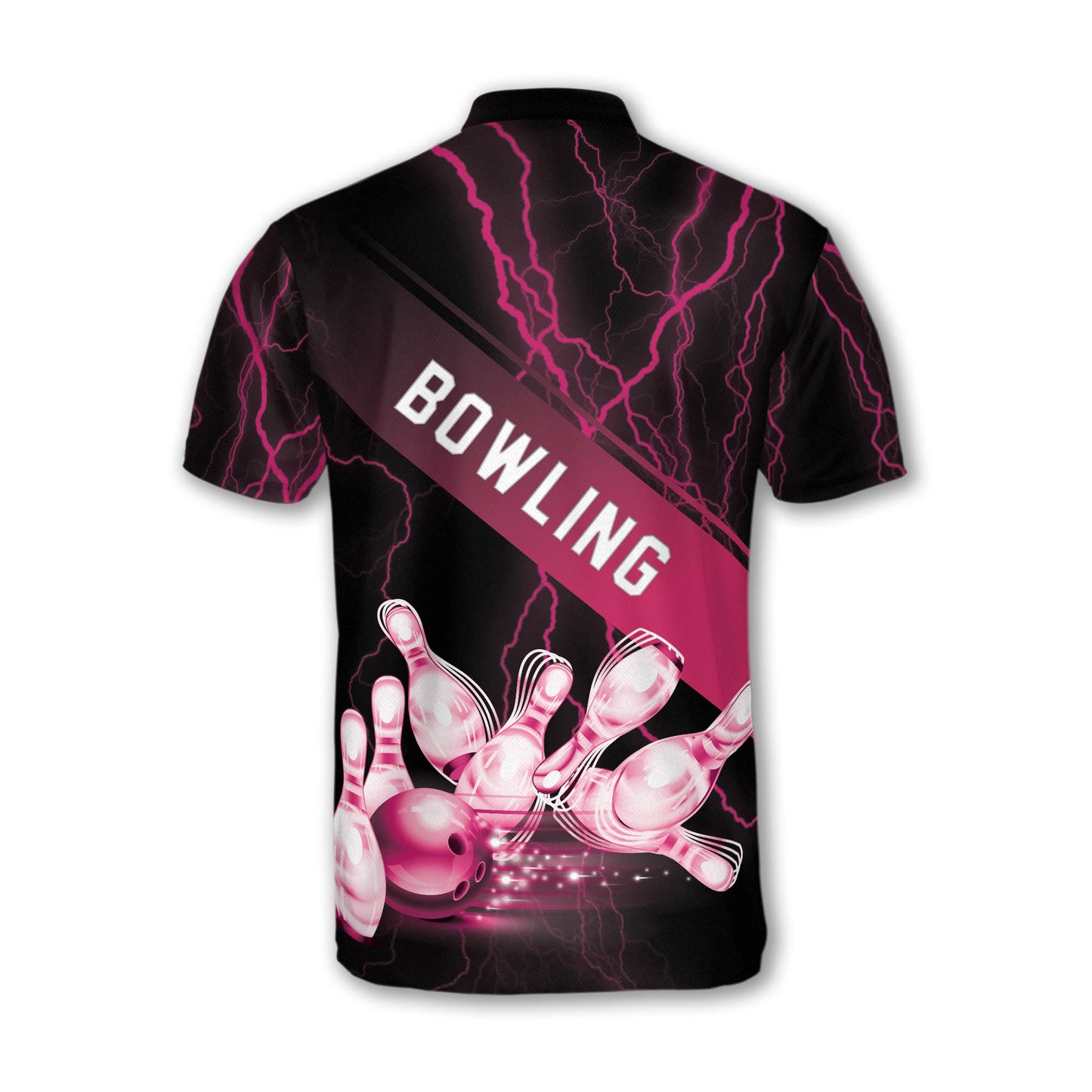 Custom Black And Pink Thunder Bowling Jersey Shirt For Men, Custom Bowling Shirt BZ0154