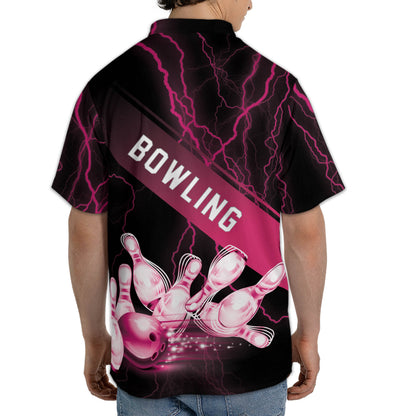 Custom Black And Pink Thunder Bowling Jersey Shirt For Men, Custom Bowling Shirt BZ0154