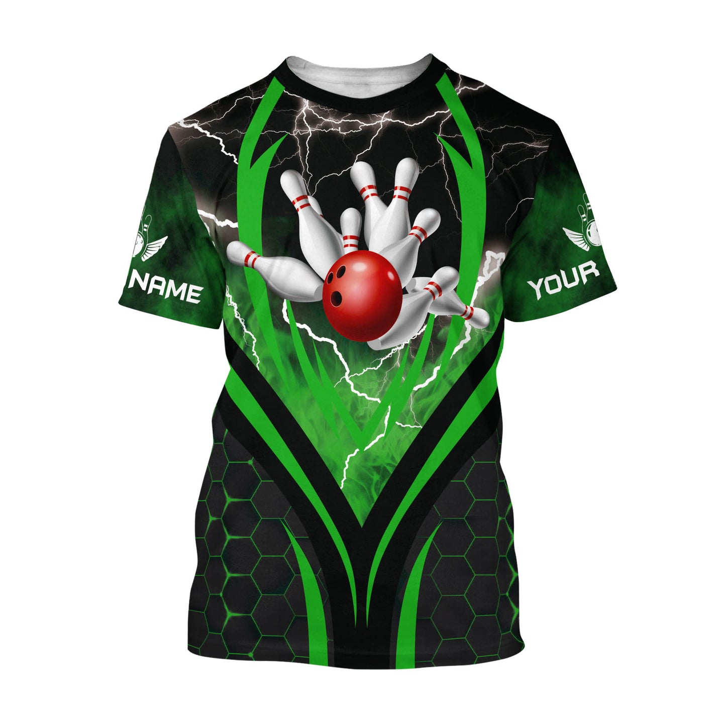 Custom Black And Green Thunder Bowling T Shirt For Men, Custom Bowling Shirt BZ0155