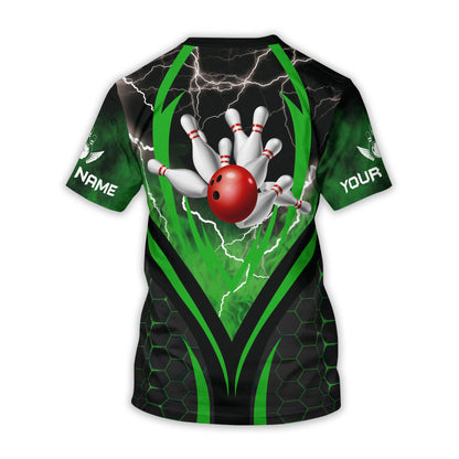 Custom Black And Green Thunder Bowling T Shirt For Men, Custom Bowling Shirt BZ0155