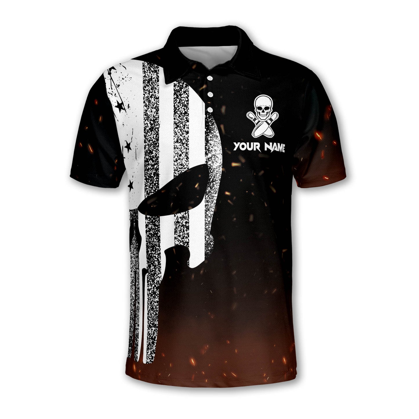 Custom Skull Bowling Polo Shirt For Men, Custom Skull Bowling Team Shirts BZ0157