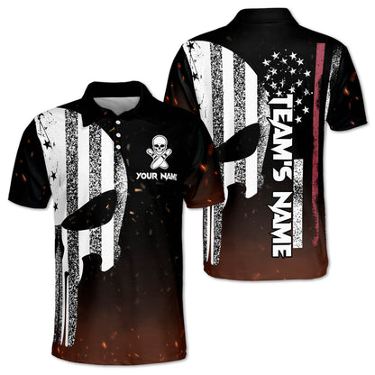 Custom Skull Bowling Polo Shirt For Men, Custom Skull Bowling Team Shirts BZ0157