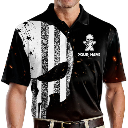 Custom Skull Bowling Polo Shirt For Men, Custom Skull Bowling Team Shirts BZ0157