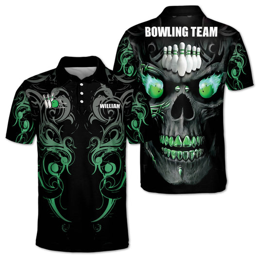 Custom Skull Bowling Polo Shirt For Men, Custom Black Skull Bowling Team Shirts BZ0188