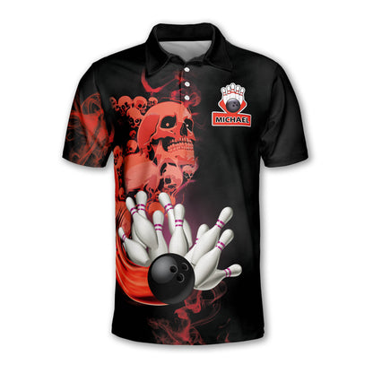 Custom Skull Bowling Polo Shirt For Men, Custom Black And Red Skull Bowling Team Shirts BZ0189