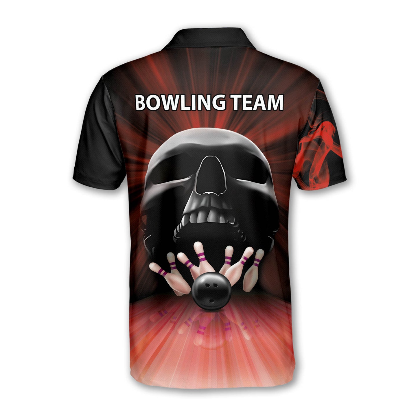 Custom Skull Bowling Polo Shirt For Men, Custom Black And Red Skull Bowling Team Shirts BZ0189