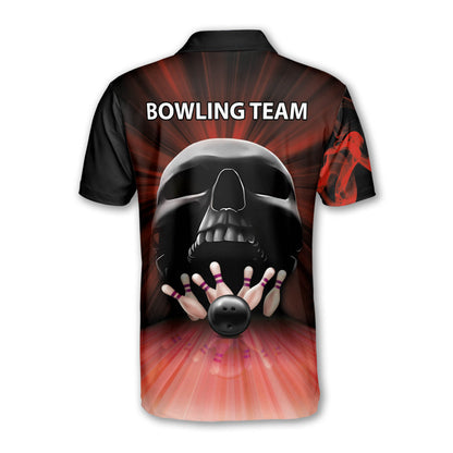 Custom Skull Bowling Polo Shirt For Men, Custom Black And Red Skull Bowling Team Shirts BZ0189