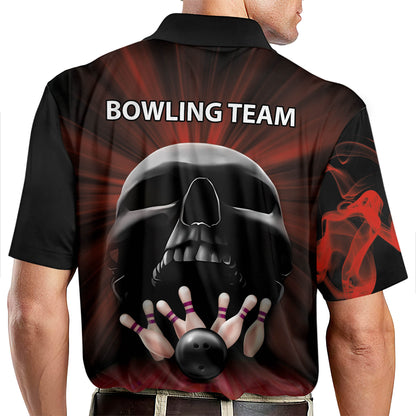 Custom Skull Bowling Polo Shirt For Men, Custom Black And Red Skull Bowling Team Shirts BZ0189