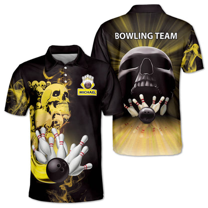 Custom Skull Bowling Polo Shirt For Men, Custom Black And Red Skull Bowling Team Shirts BZ0189