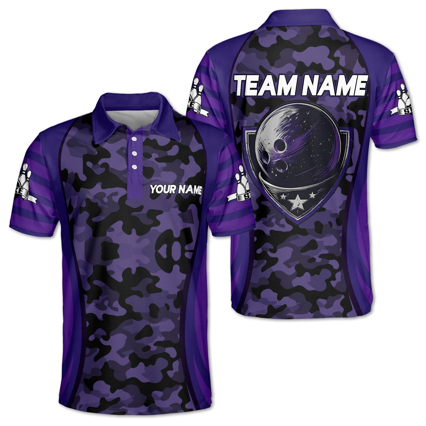 Custom Camo Bowling Polo Shirt For Men, Custom Bowling Team Shirts BM0309