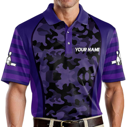 Custom Camo Bowling Polo Shirt For Men, Custom Bowling Team Shirts BM0309