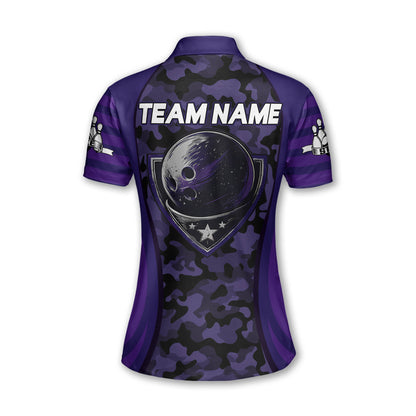 Custom Bowling Team Shirts For Women, Custom Camo Bowling Polo Shirt For Women BZ0193