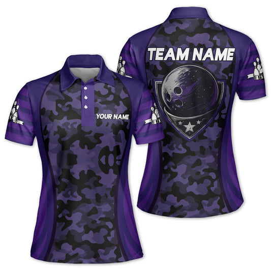 Custom Bowling Team Shirts For Women, Custom Camo Bowling Polo Shirt For Women BZ0193