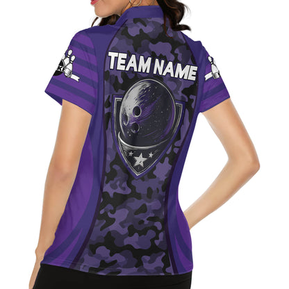 Custom Bowling Team Shirts For Women, Custom Camo Bowling Polo Shirt For Women BZ0193