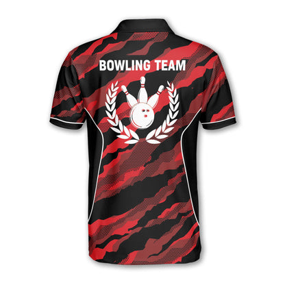 Custom Black And Red Team Bowling Polo Shirt For Men, Custom Camo Bowling Team Shirts BZ0196