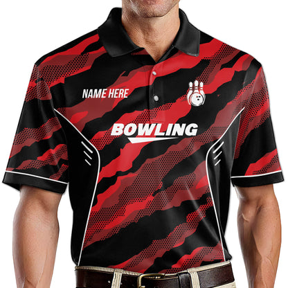 Custom Black And Red Team Bowling Polo Shirt For Men, Custom Camo Bowling Team Shirts BZ0196