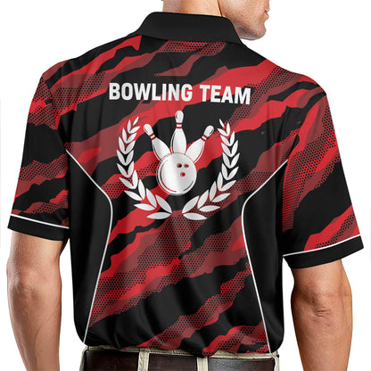 Custom Black And Red Team Bowling Polo Shirt For Men, Custom Camo Bowling Team Shirts BZ0196