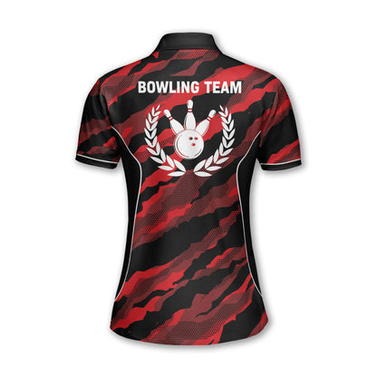 Custom Female Bowling Shirts, Custom Black And Red Team Bowling Polo Shirt For Women BW0144