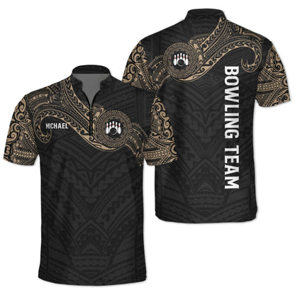 Custom Tribal Bowling Jersey Shirt For Men, Custom Black Bowling Team Shirts BM0306