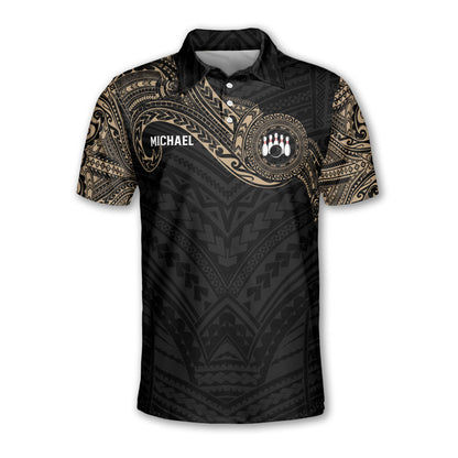 Custom Tribal Bowling Polo Shirt For Men, Custom Black Bowling Team Shirts BZ0200