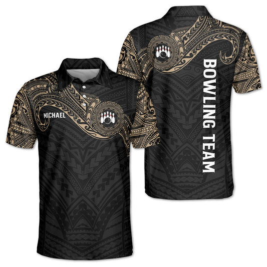 Custom Tribal Bowling Polo Shirt For Men, Custom Black Bowling Team Shirts BZ0200