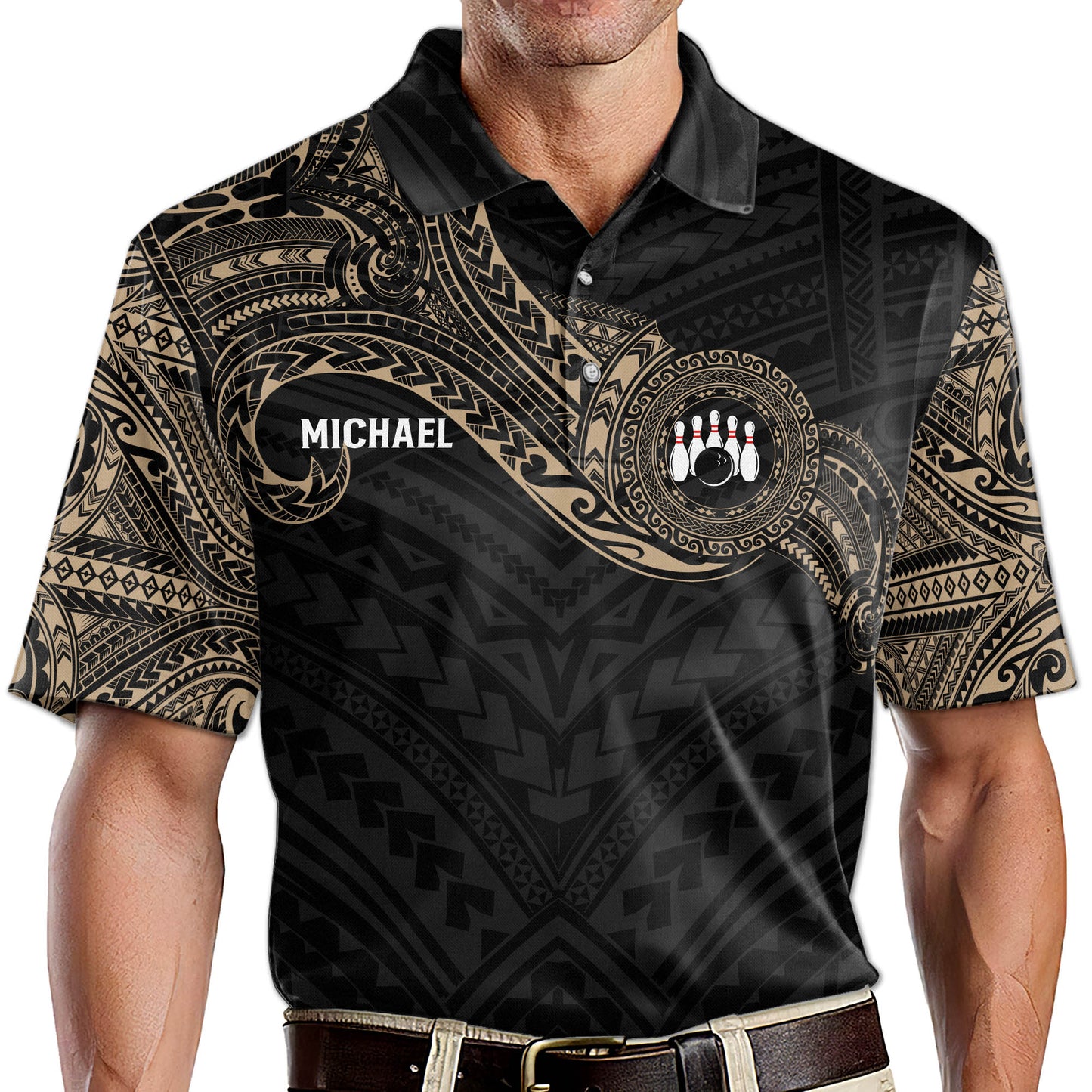 Custom Tribal Bowling Polo Shirt For Men, Custom Black Bowling Team Shirts BZ0200