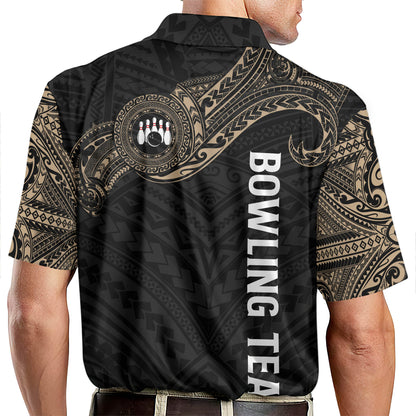 Custom Tribal Bowling Polo Shirt For Men, Custom Black Bowling Team Shirts BZ0200