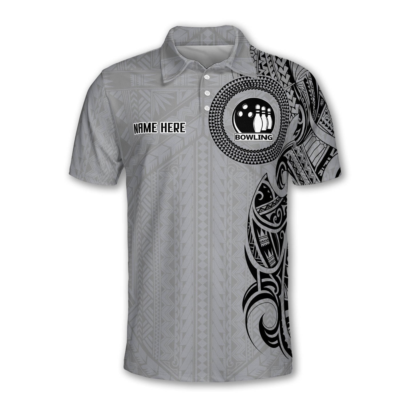 Custom Grey Tribal Bowling Polo Shirt For Men, Custom Tribal Bowling Team Shirts BZ0205