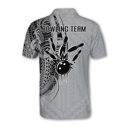 Custom Grey Tribal Bowling Polo Shirt For Men, Custom Tribal Bowling Team Shirts BZ0205