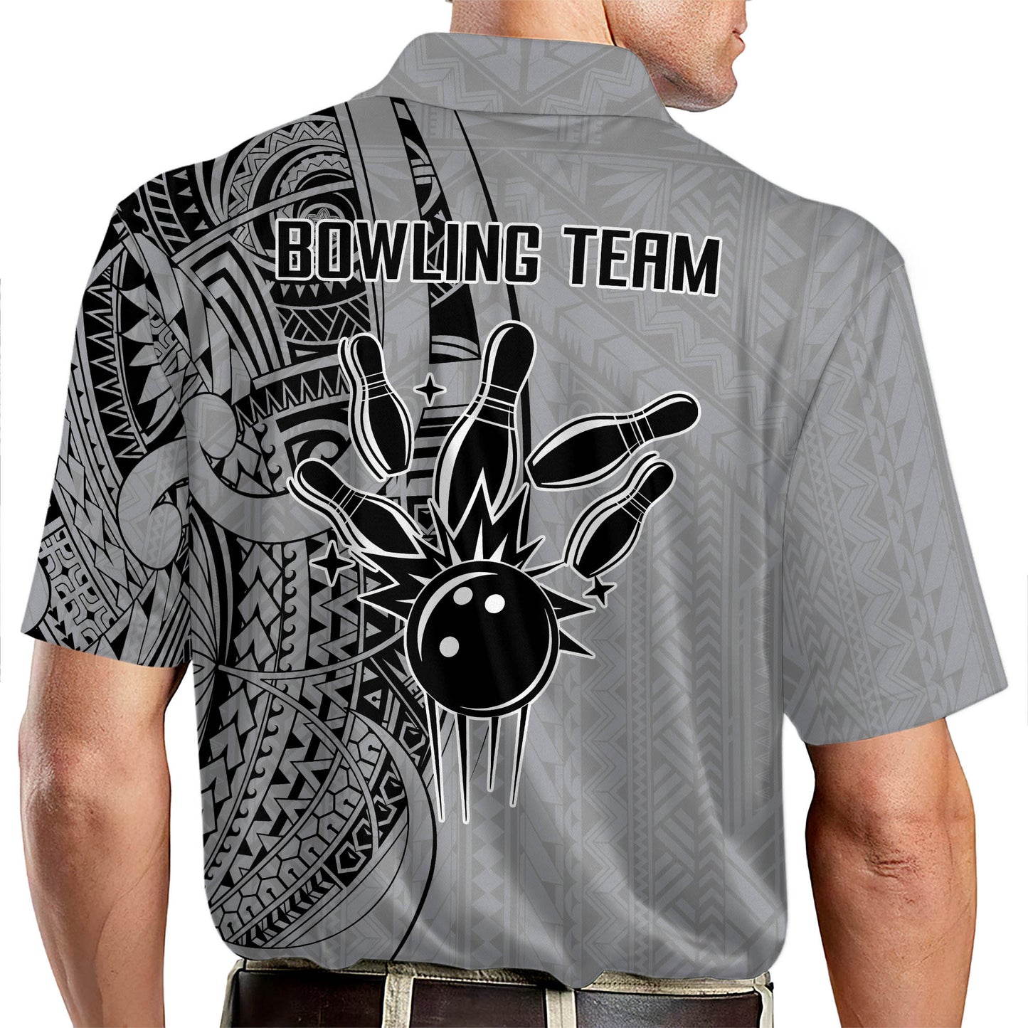 Custom Grey Tribal Bowling Polo Shirt For Men, Custom Tribal Bowling Team Shirts BZ0205