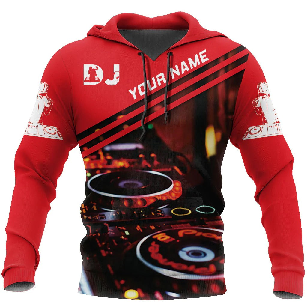 Personalized Red DJ Premium Hoodie For Men Women, DJ 3D Full Print Sweat Shirt, DJ Clothing TO0070