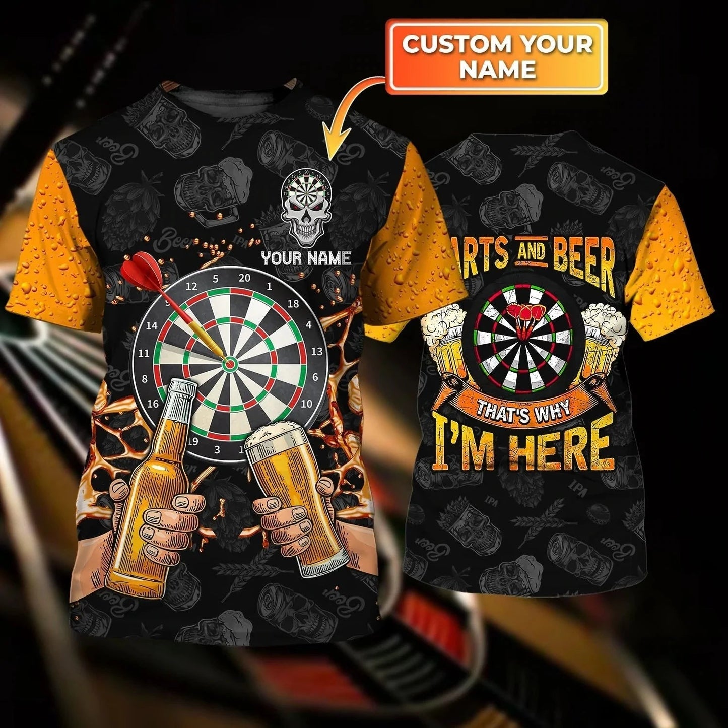 Customized With Name Dart And Beer 3D Full Printed T Shirt, Dart And Beer That Is Why I Am Here, Dart Shirt TO2856