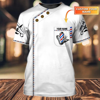 Custom With Name 3D White Barber T Shirt, White Uniform Barber Shop, Barber Men Gift TO1941